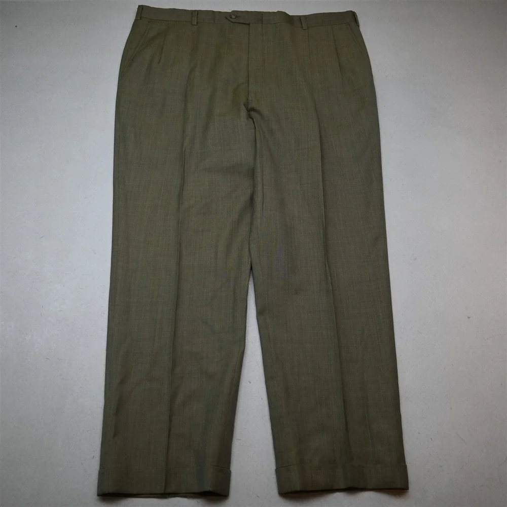 Vtg USA Hart Marx Gold Trumpeter 48R 42x32 Beige 100% Wool Jacket Pants Suit